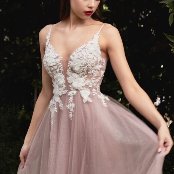 new Mauve color PROM PARTY FORMAL EVENING LONG MAXI FLORAL A-LINE GOWN CD075 - Picture 9 of 9